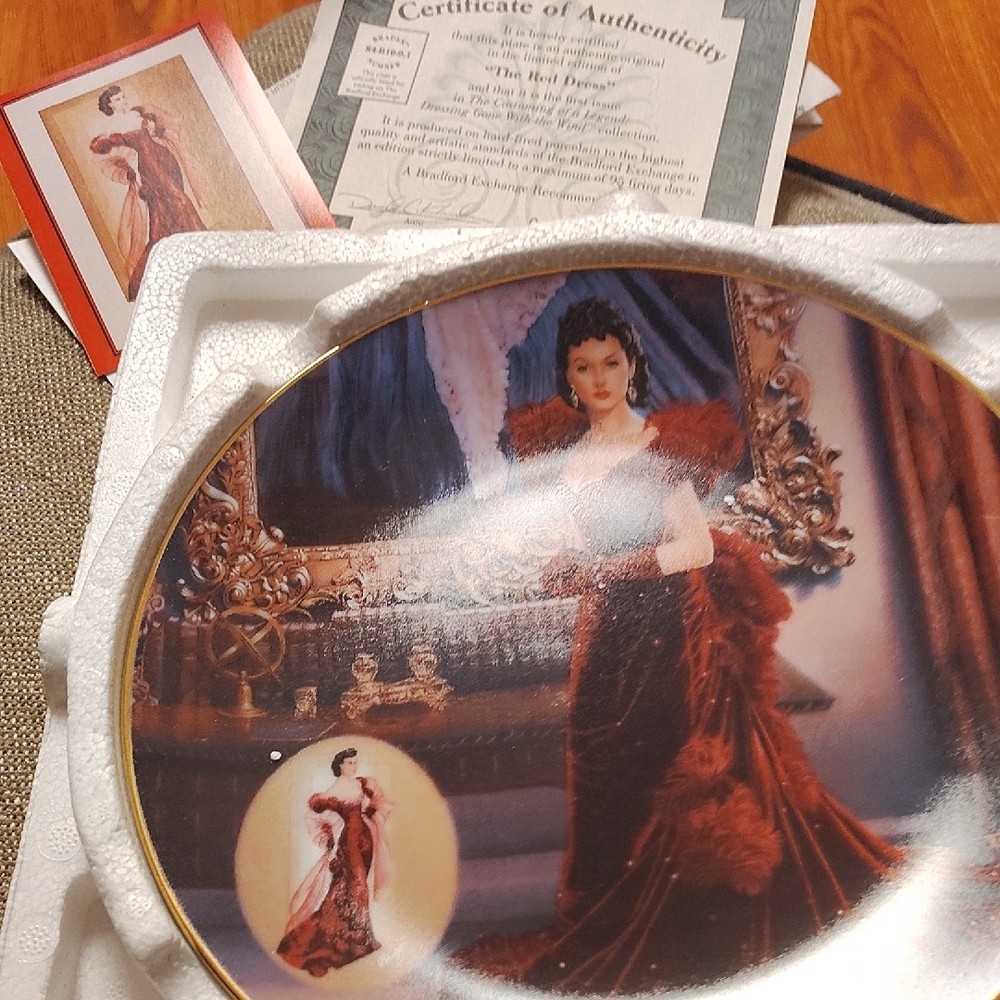 Decorative Plate with Elegant Lady in Red Dress